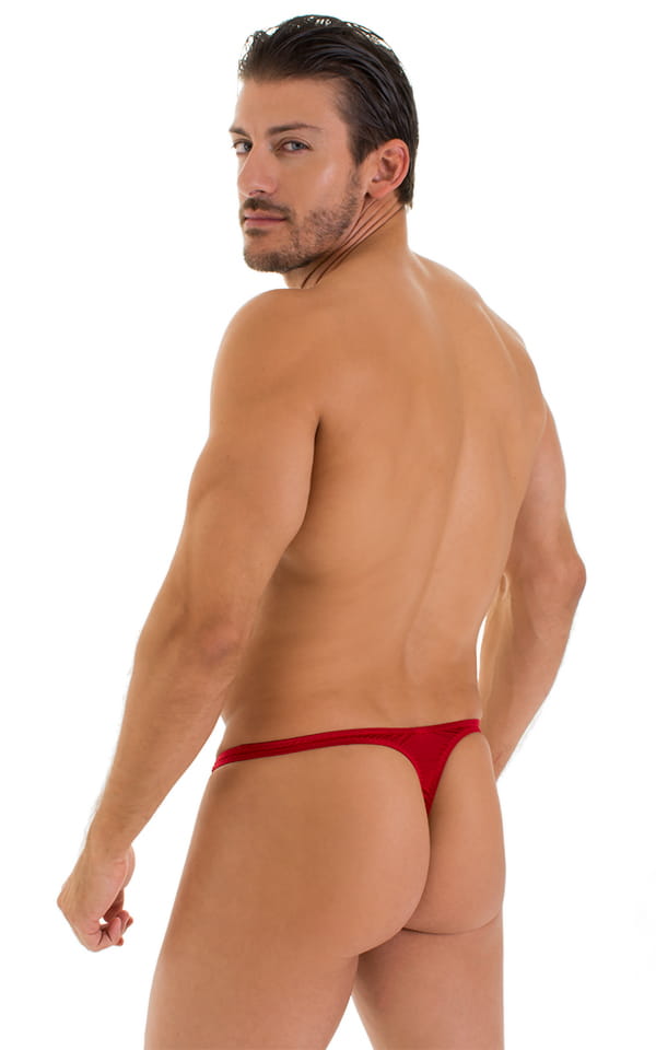 T Back Thong Swimsuit in ThinSKINZ Red, Rear View