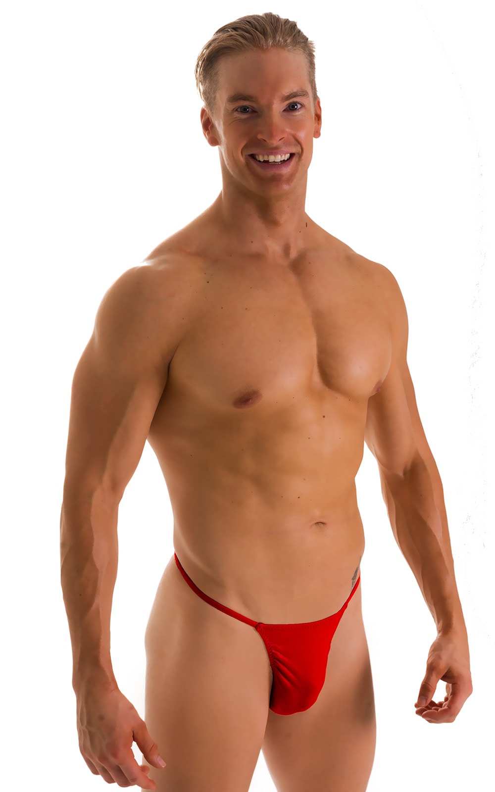 mens smooth pouch string side t back thong sexy swimsuit bikini in Wet Look Red