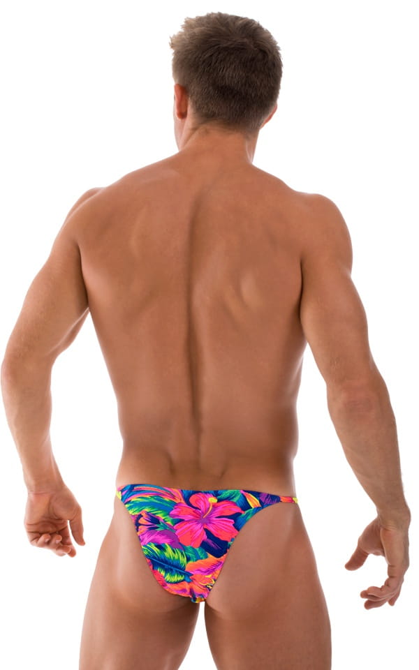 Skinny Side Half Back Swim Suit in Hawaiian Floral, Rear View