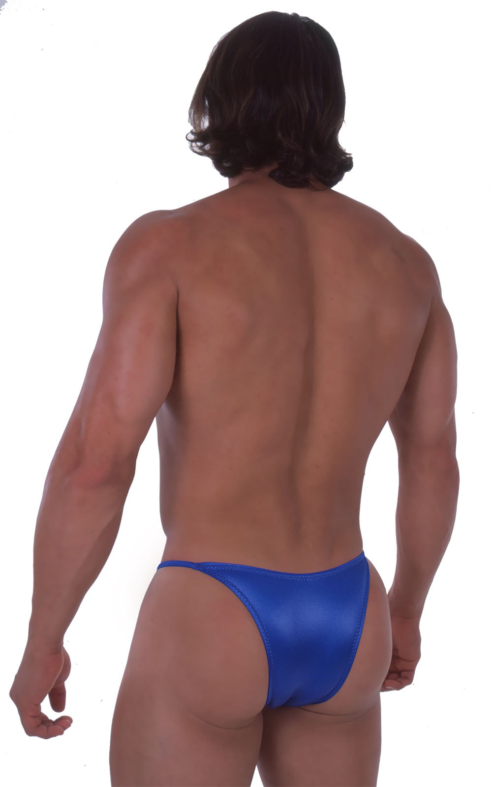 Skinny Side Half Back Swim Suit in Wet Look Royal Blue, Rear View