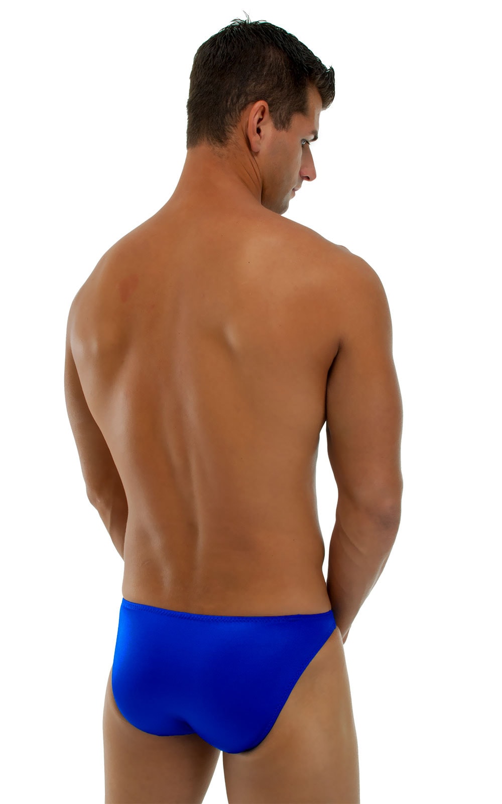 Bikini-Brief Swimsuit in Wet Look Royal Blue, Rear View