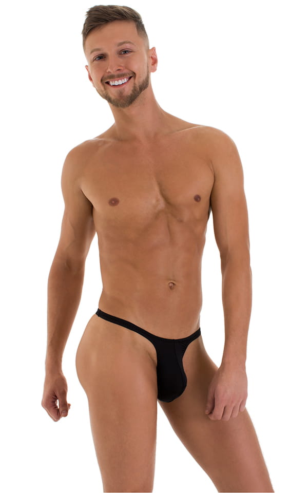 T Back Thong Swimsuit - Bravura Pouch in Super ThinSKINZ Black, Front Alternative