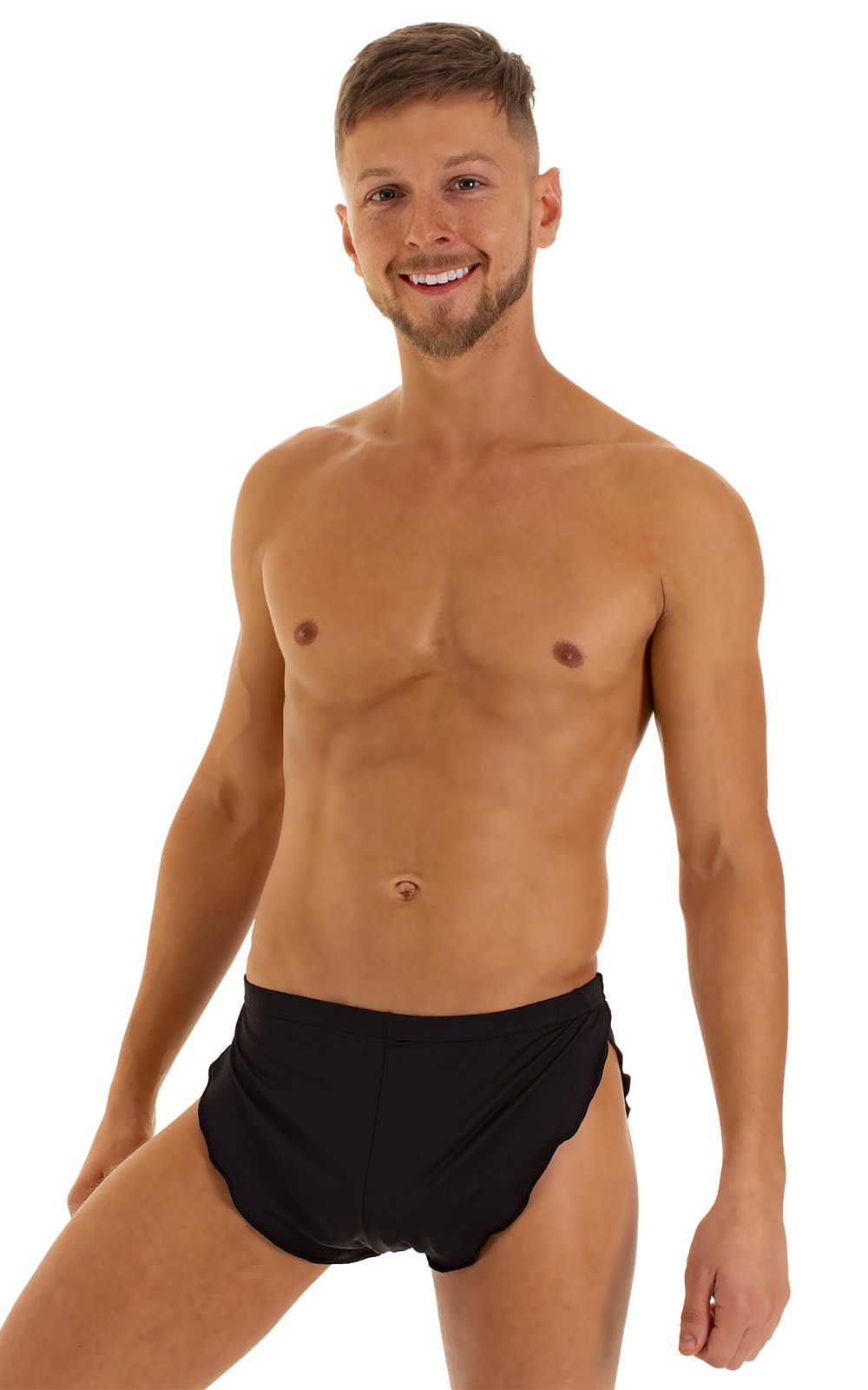 Swimsuit Cover Up Split Running Shorts in Super ThinSKINZ Black, Front Alternative