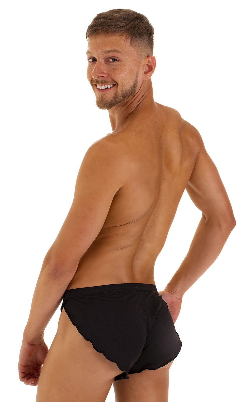 Swimsuit Cover Up Split Running Shorts in Super ThinSKINZ Black, Rear View