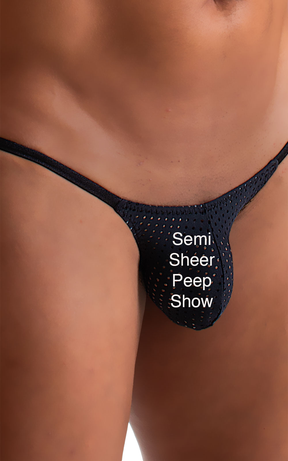 Stuffit Pouch Half Back Tanning Swimsuit in Semi Sheer Black Peep Show 4