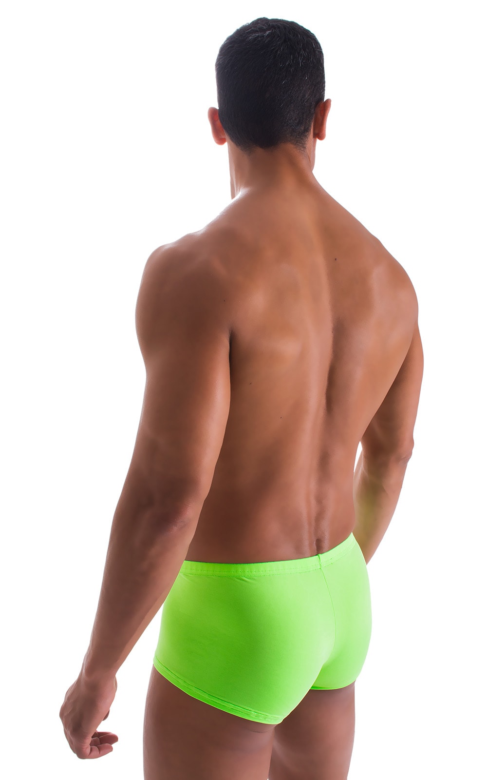 Fitted Pouch - Boxer - Swim Trunks in ThinSKINZ Neon Lime, Rear View