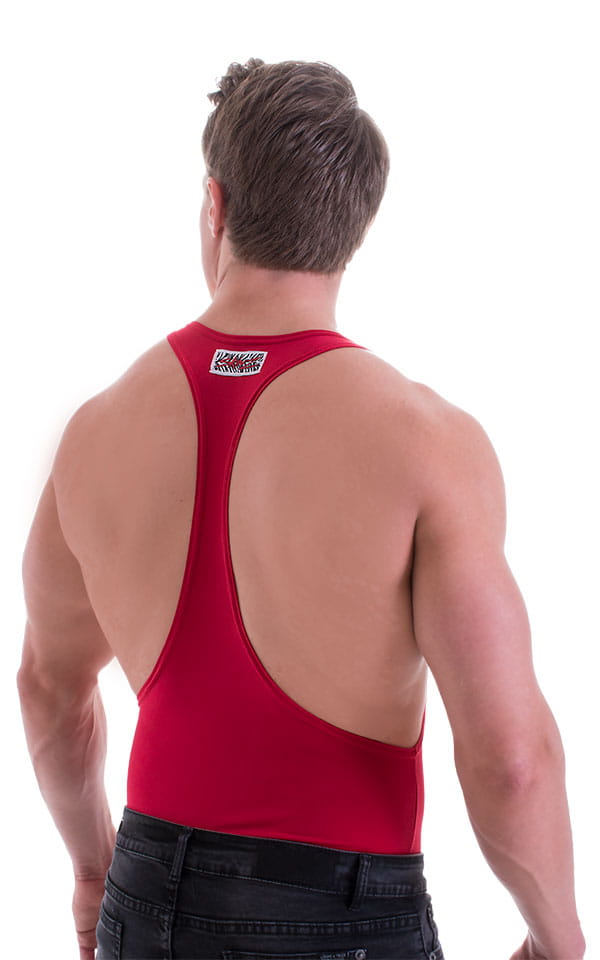 String Tank Gym Tee in ThinSKINZ Lipstick Red, Rear View