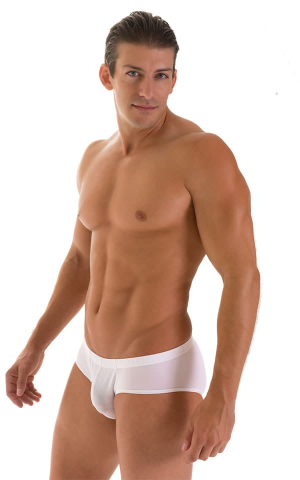 Pouch Brief Swimsuit in White Powernet and Super ThinSKINZ White, Front Alternative