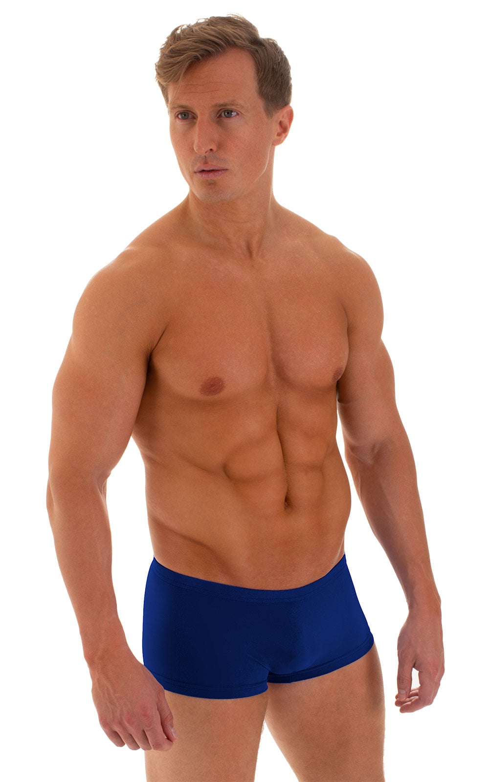 Extreme Low Square Cut Swim Trunks in Semi Sheer ThinSKINZ Royal Blue, Front Alternative