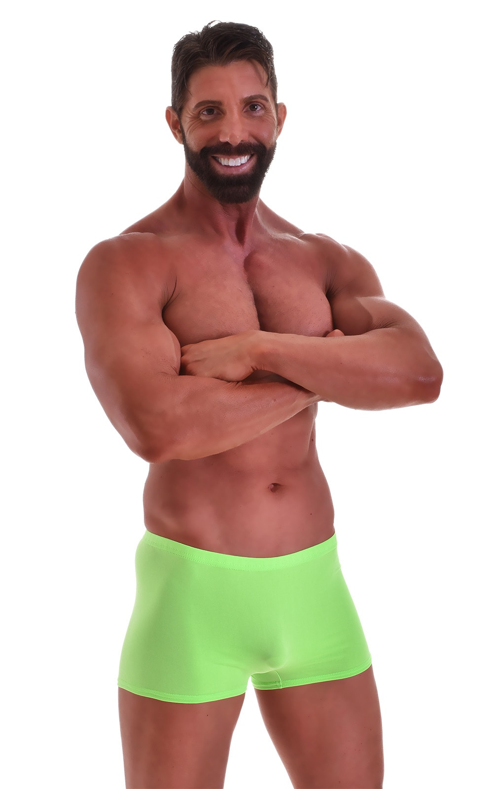 S57770quare Cut Seamless Swim Trunks in ThinSKINZ Neon Lime, Front Alternative