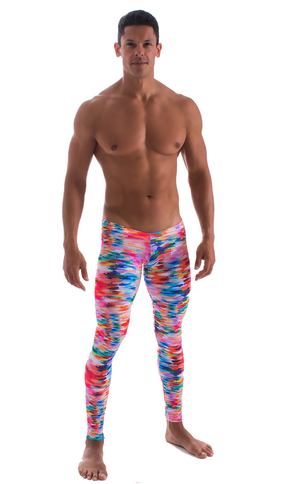mens  extreme low waist leggings tights in watercolor strokes print