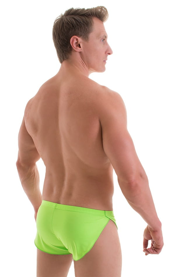 Swimsuit Cover Up Split Running Shorts in ThinSKINZ Lime, Rear View