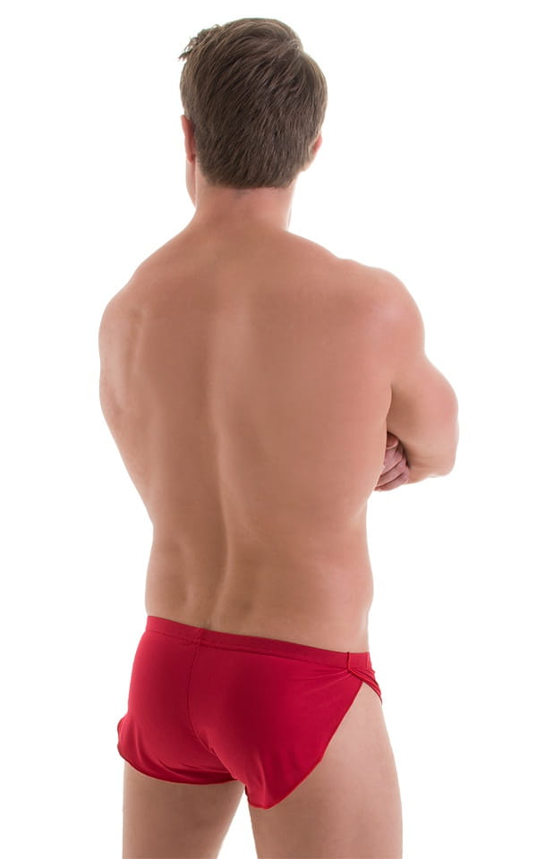 Swimsuit Cover Up Split Running Shorts in Red, Rear View