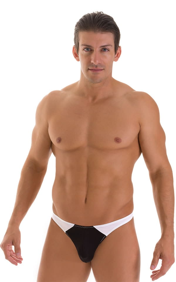 Color Blocked T Back Thong Swimsuit in Super ThinSKINZ Black and White, Front View