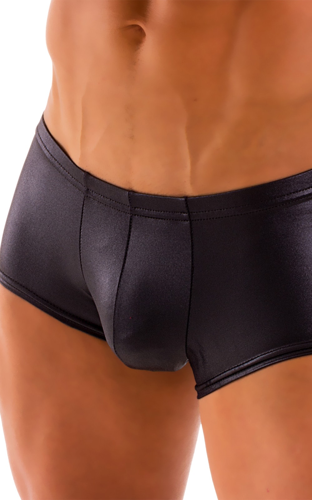 Fitted Pouch - Boxer - Swim Trunks in Wet Look Black 4