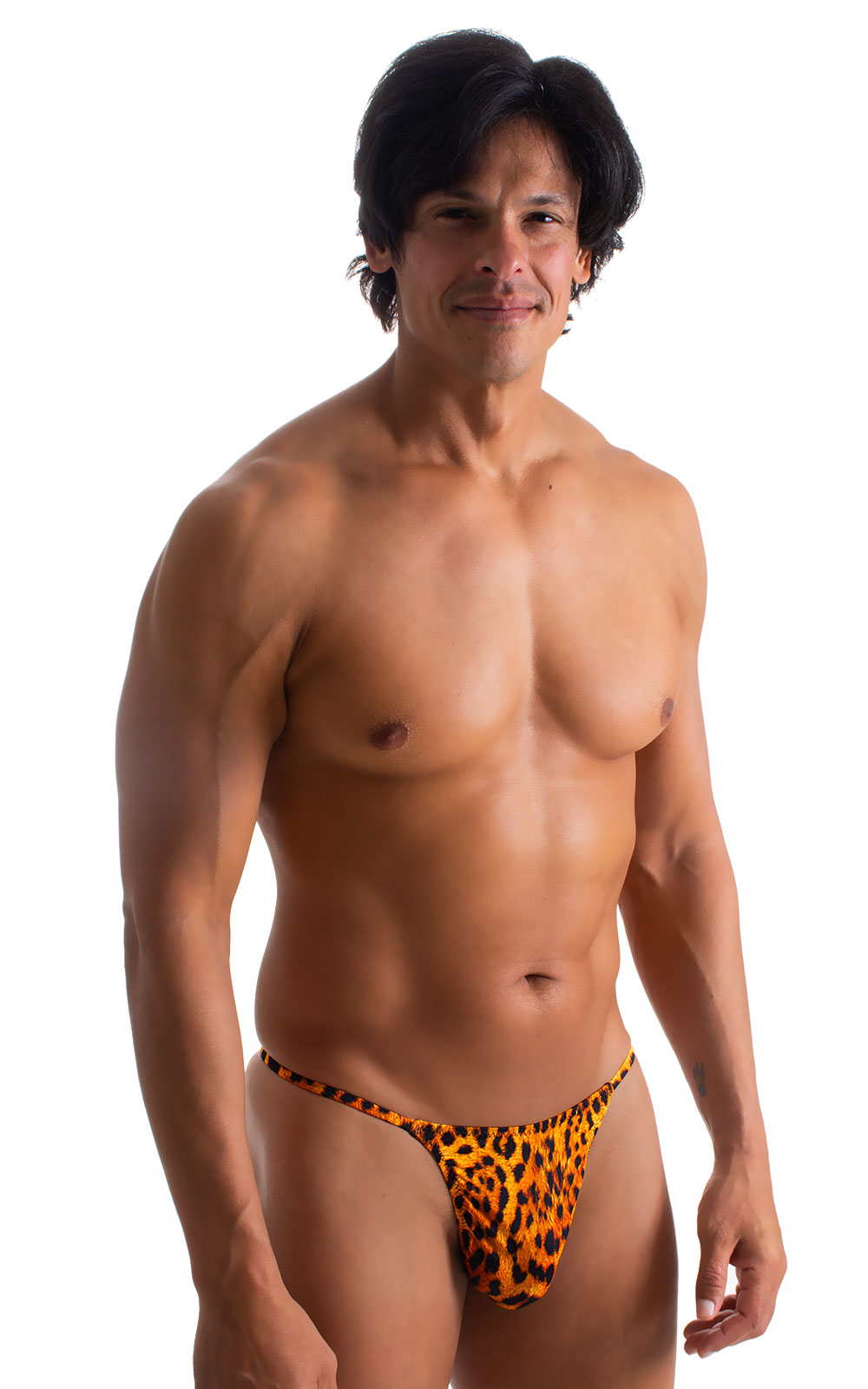 mens sexy g string swimsuit micro thong swimwear in Golden Leopard
