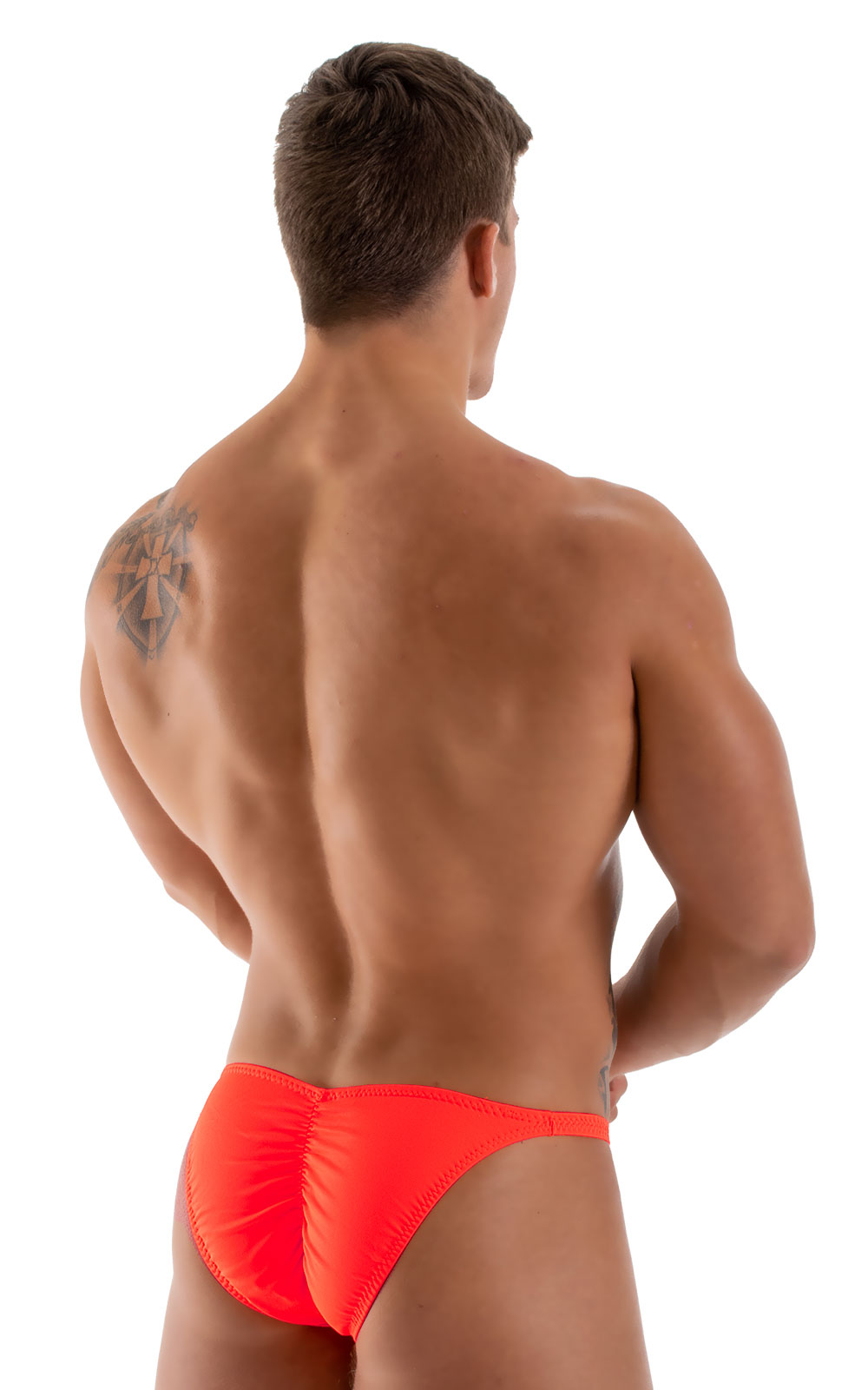 Fitted Pouch - Puckered Back - Posing Suit in Blazing Orange, Rear View