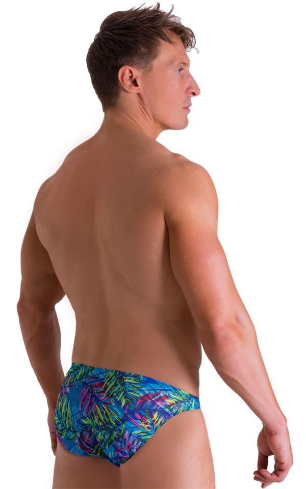 Bikini Brief Swimsuit in Tan Through Neon Ferns, Rear View