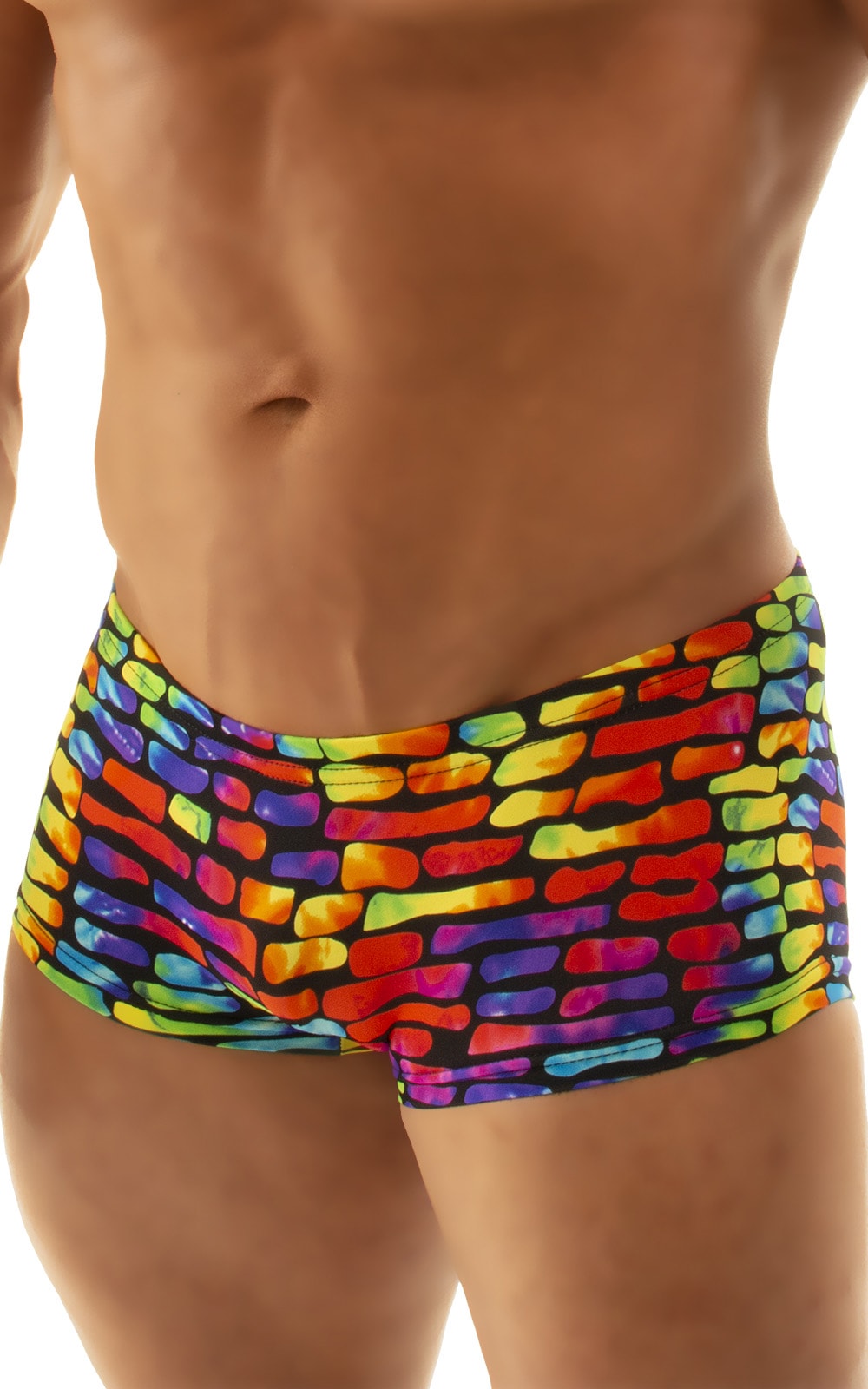 Extreme Low Square Cut Swim Trunks in Tan Through Technicolor 6