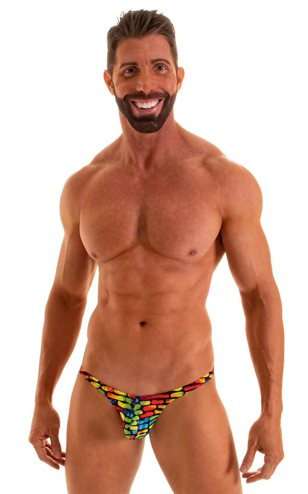Tanga Cheekini Bikini in Tan Through Technicolor, Front View