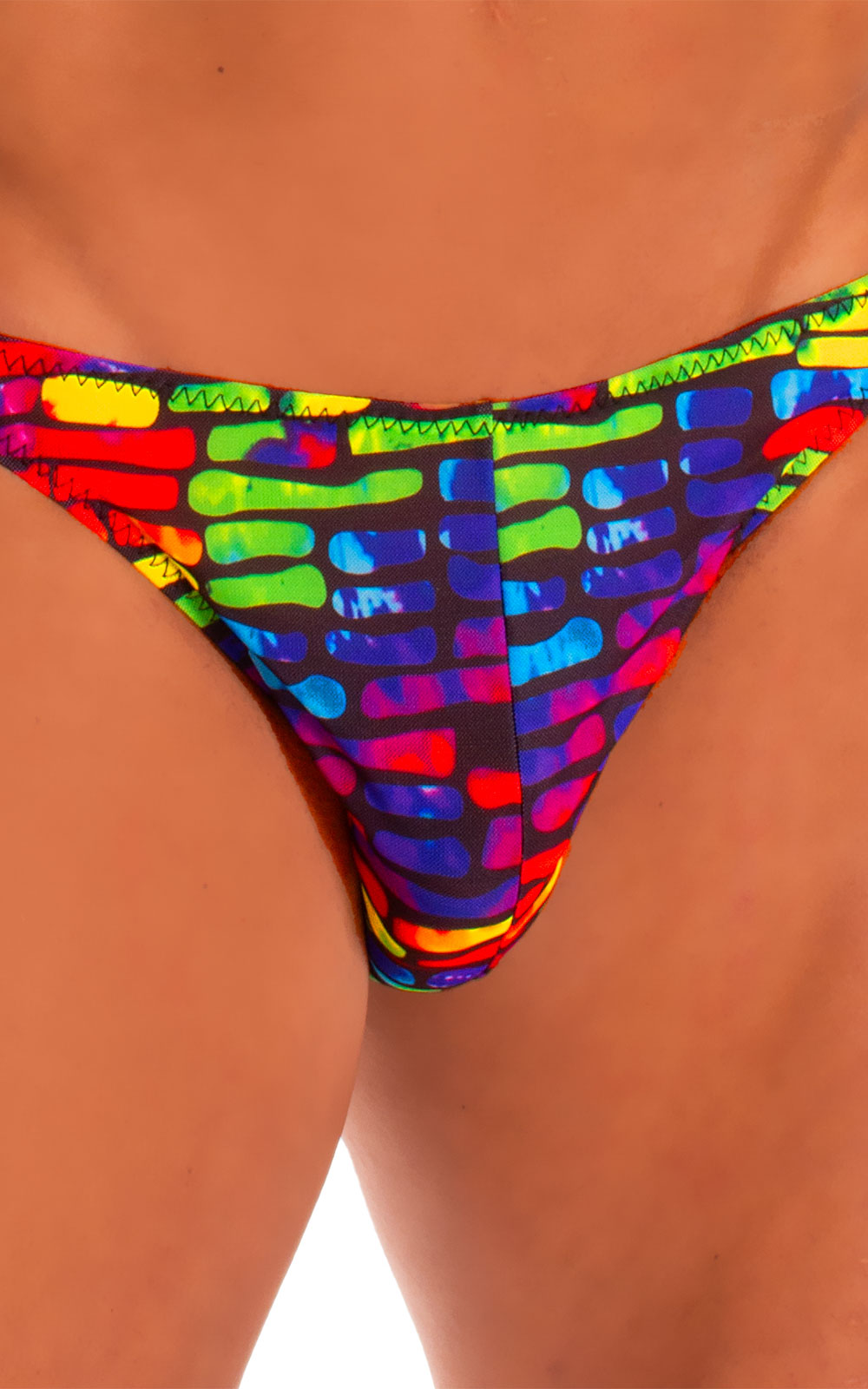 Mens Bikini Brief Swimsuit in Tan Through Technicolor