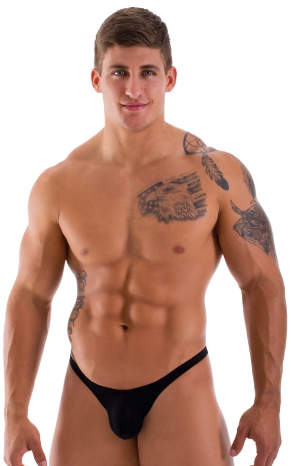 mens micro pouch thong back sexy swimsuit in swimwear fabric ThinSKINZ Black