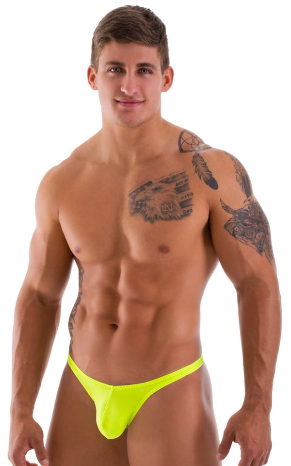 Stuffit Pouch Thong Back Swimsuit in ThinSKINZ Chartreuse, Front View