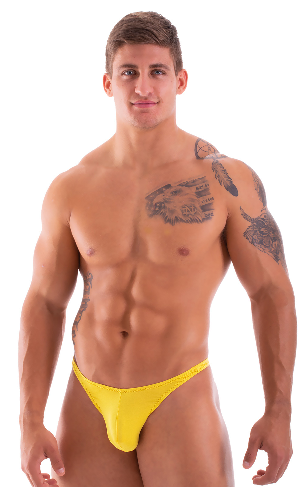 mens swimwear classic t back thong swimsuit in Sunshine Yellow
