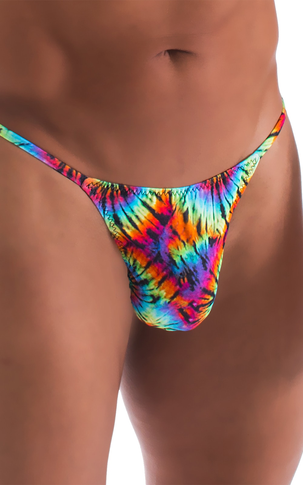 Smooth Pouch Skinny Sides Swim Thong in Classic Tie Dye, Front Alternative