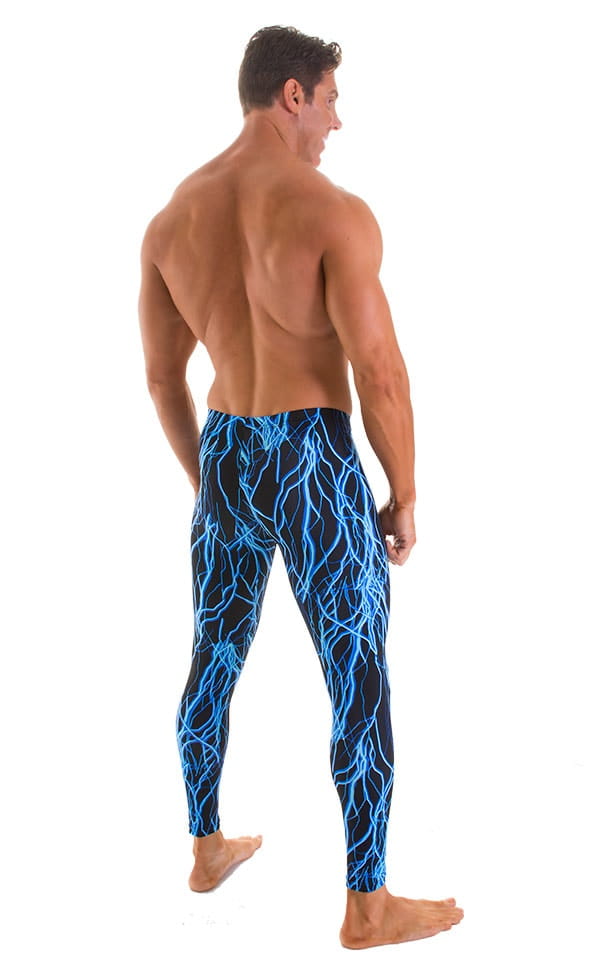 Mens Low Rise Leggings Tights in Laser Blue Lightning, Rear View