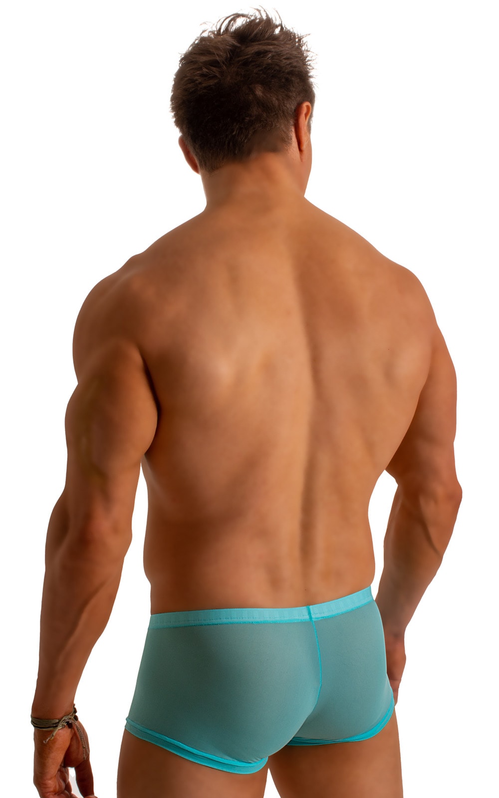Extreme Low Square Cut Swim Trunks in Super ThinSKINZ Sky 2
