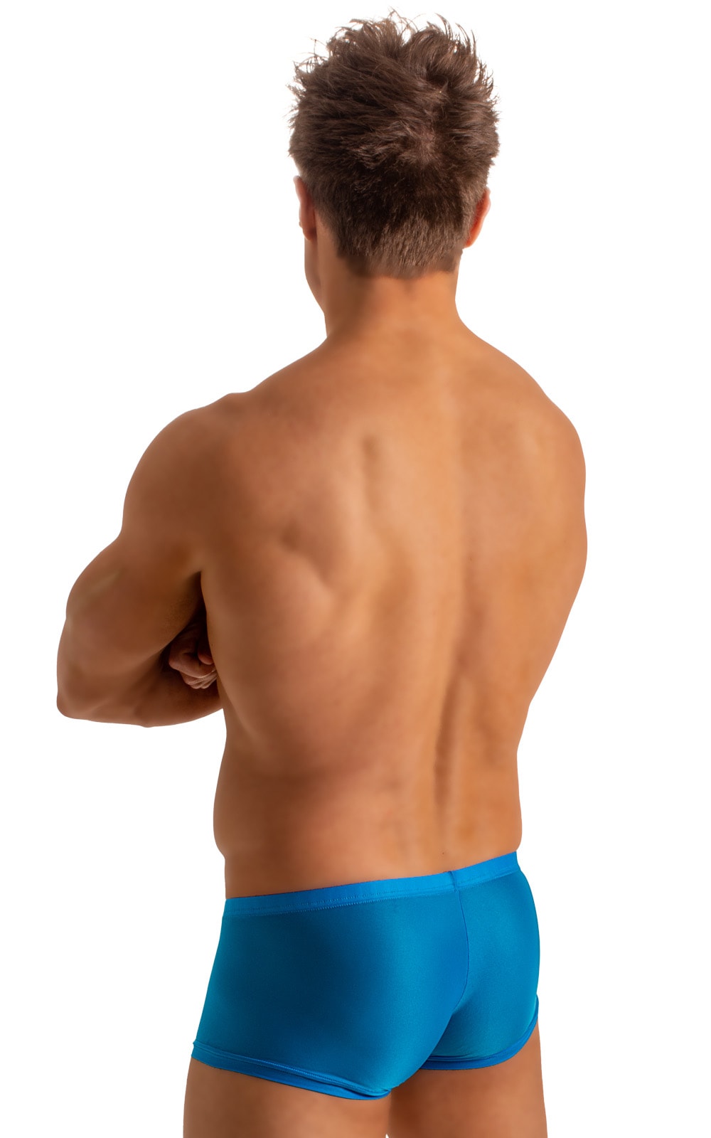 Extreme Low Square Cut Swim Trunks in Super ThinSKINZ Turquoise 2