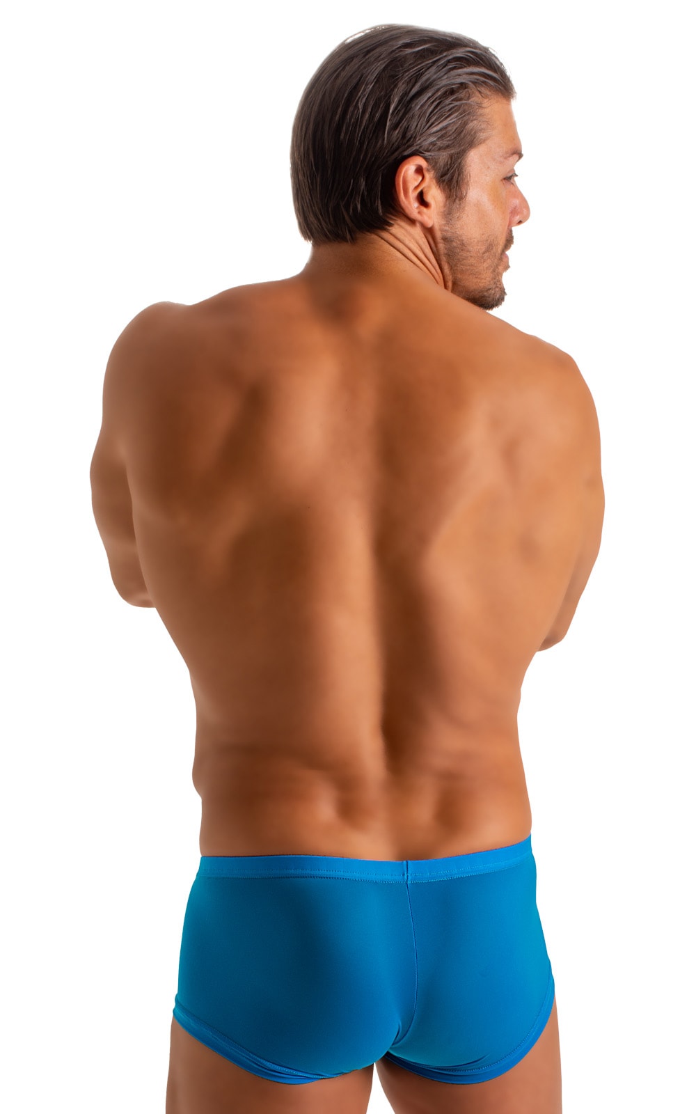 Extreme Low Square Cut Swim Trunks in Super ThinSKINZ Turquoise 8