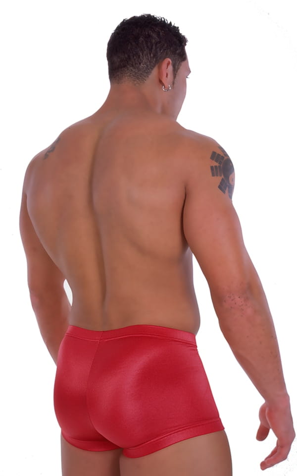 Fitted Pouch - Square Cut - Watersports Swim Trunks in Wet Look Red, Rear View