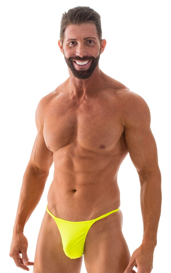 mens smooth pouch string side t back thong sexy swimsuit bikini in Chartreuse