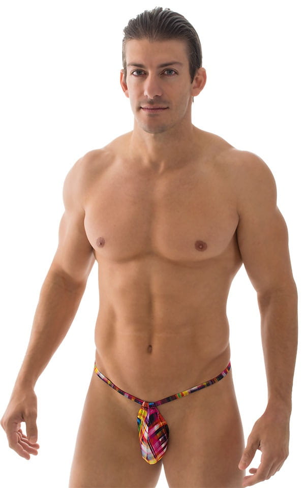 Micro Teardrop G String Swim Suit in ThinSKINZ Optic Plaid, Front Alternative