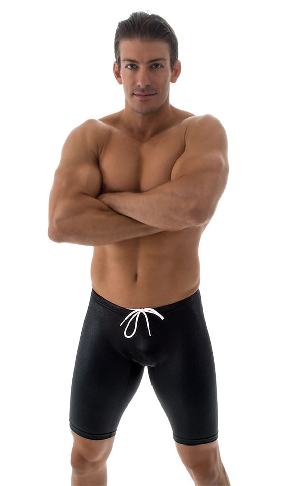 Swim-Dive Competition Watersports Shorts in Wet Look Black, Front View