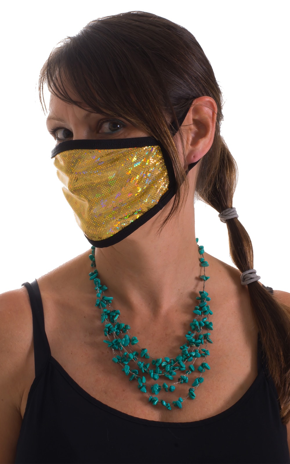 Designer - Fashion Holographic Gold - Black 2-ply face mask 3