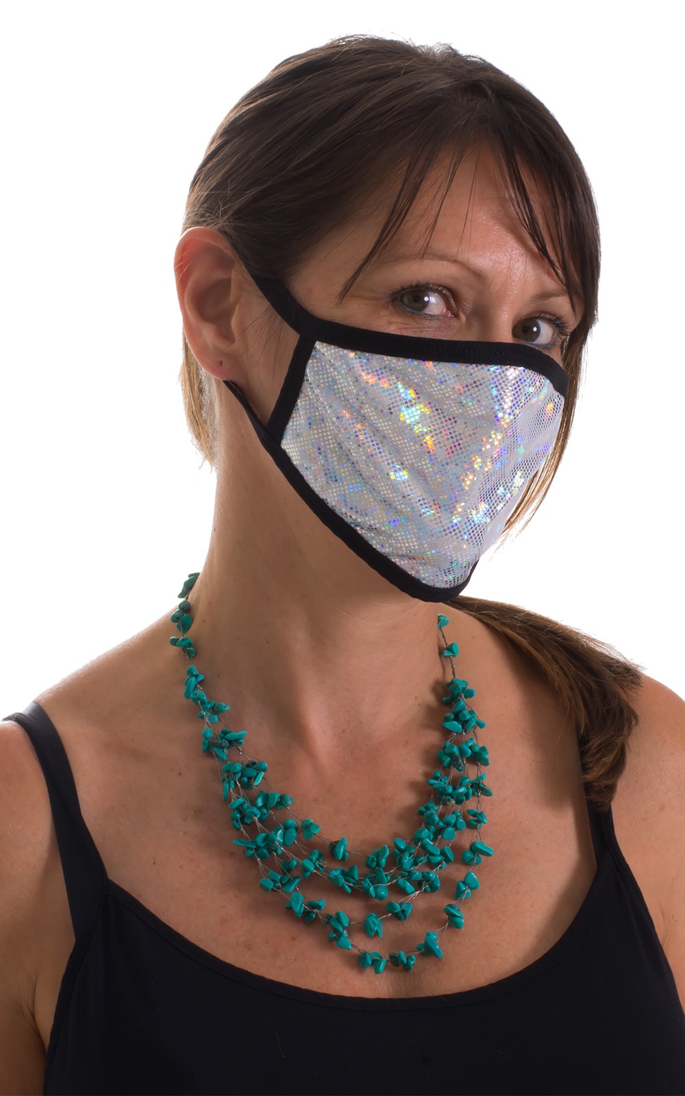 Designer - Fashion Silver Holographic - Black 2-ply face mask 2