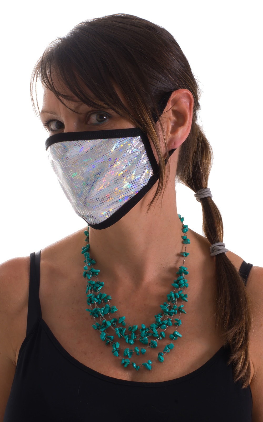 Designer - Fashion Silver Holographic - Black 2-ply face mask 3