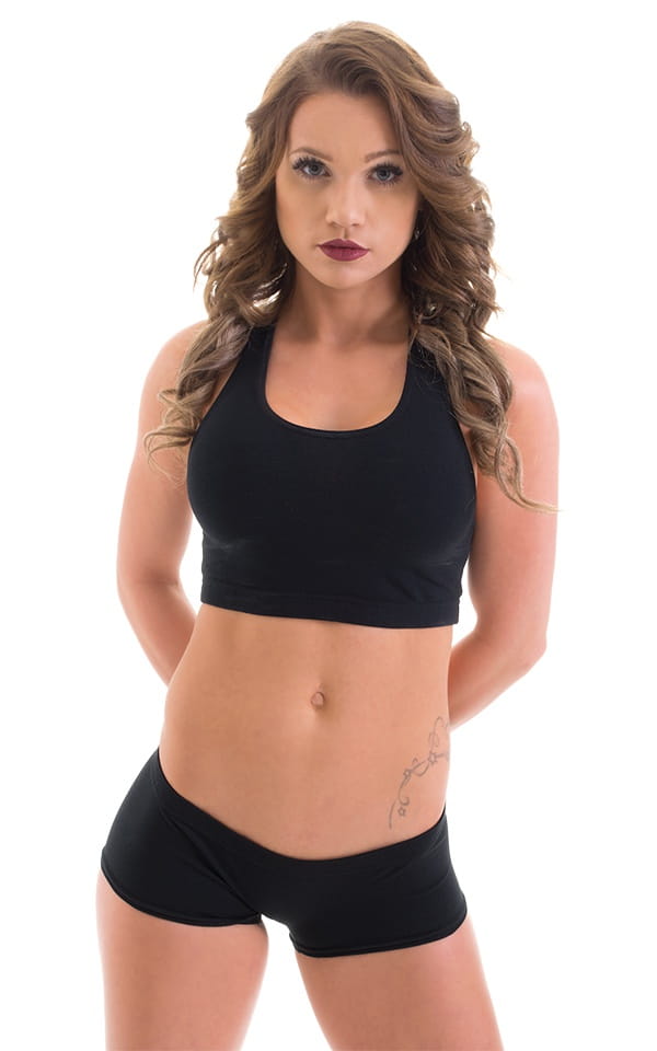 Womens Sport Top in Black Cotton-Lycra, Front View