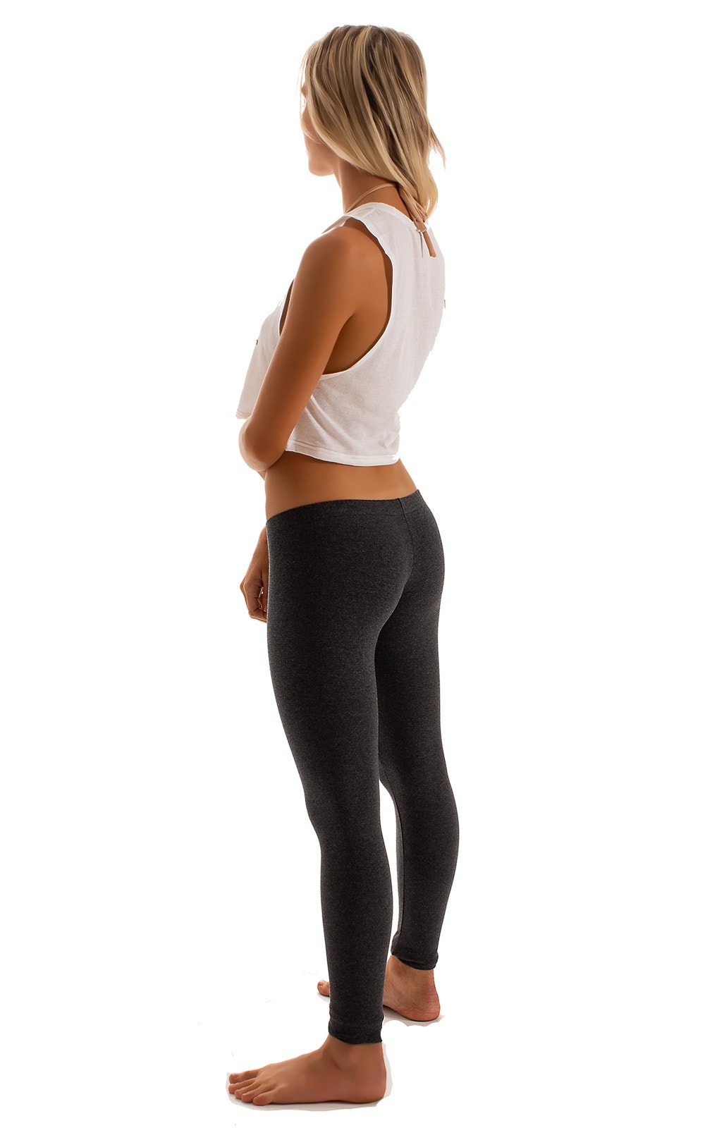 Womens Super Low Rise Fitness Leggings in Black Cotton Lycra, Rear View