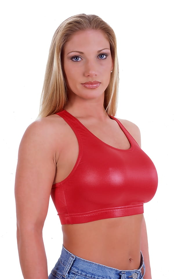 Womens Sport Top in Wet Look Lipstick Red, Front View