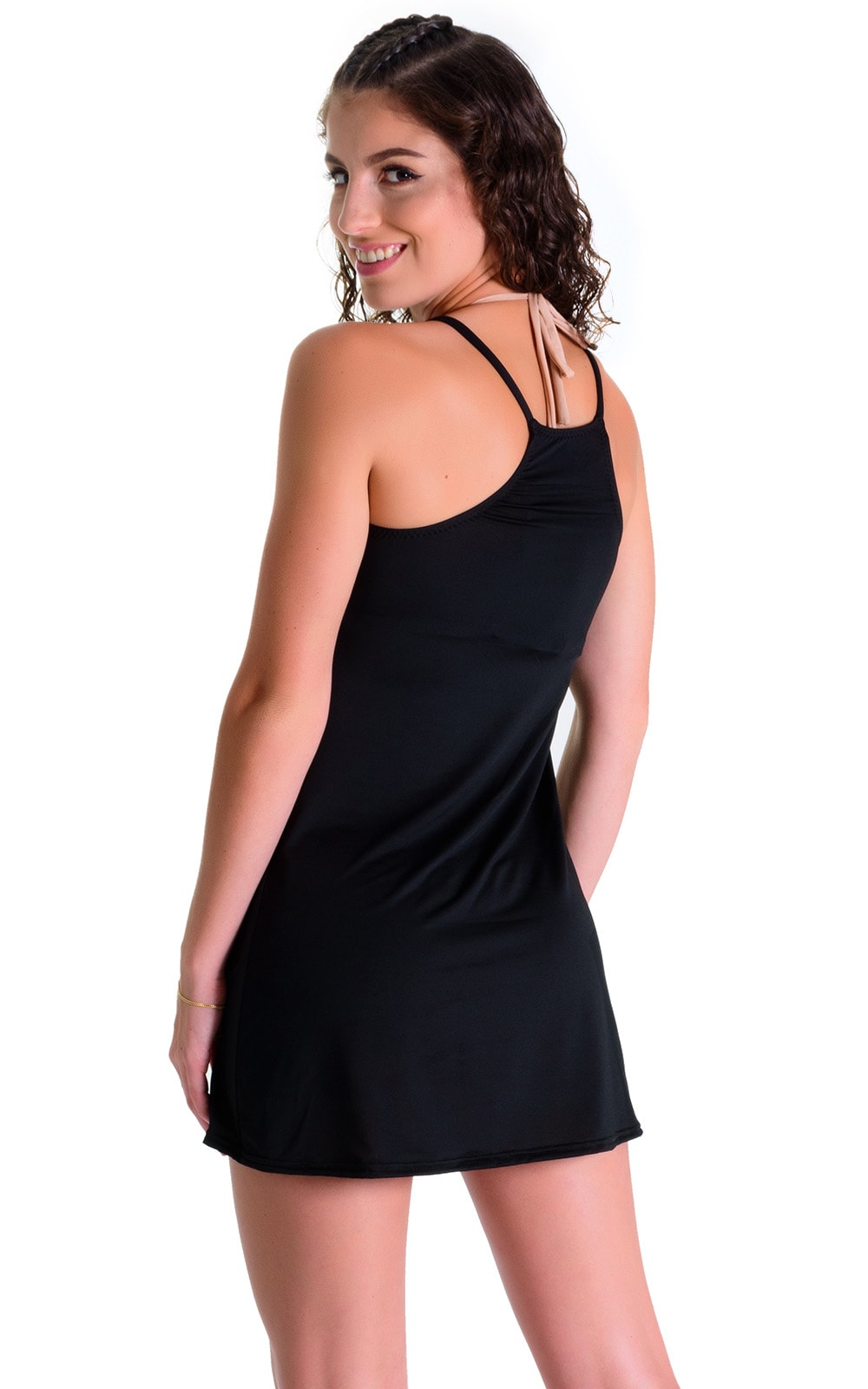 Cover Up Mini Dress in Super ThinSKINZ Black, Rear View
