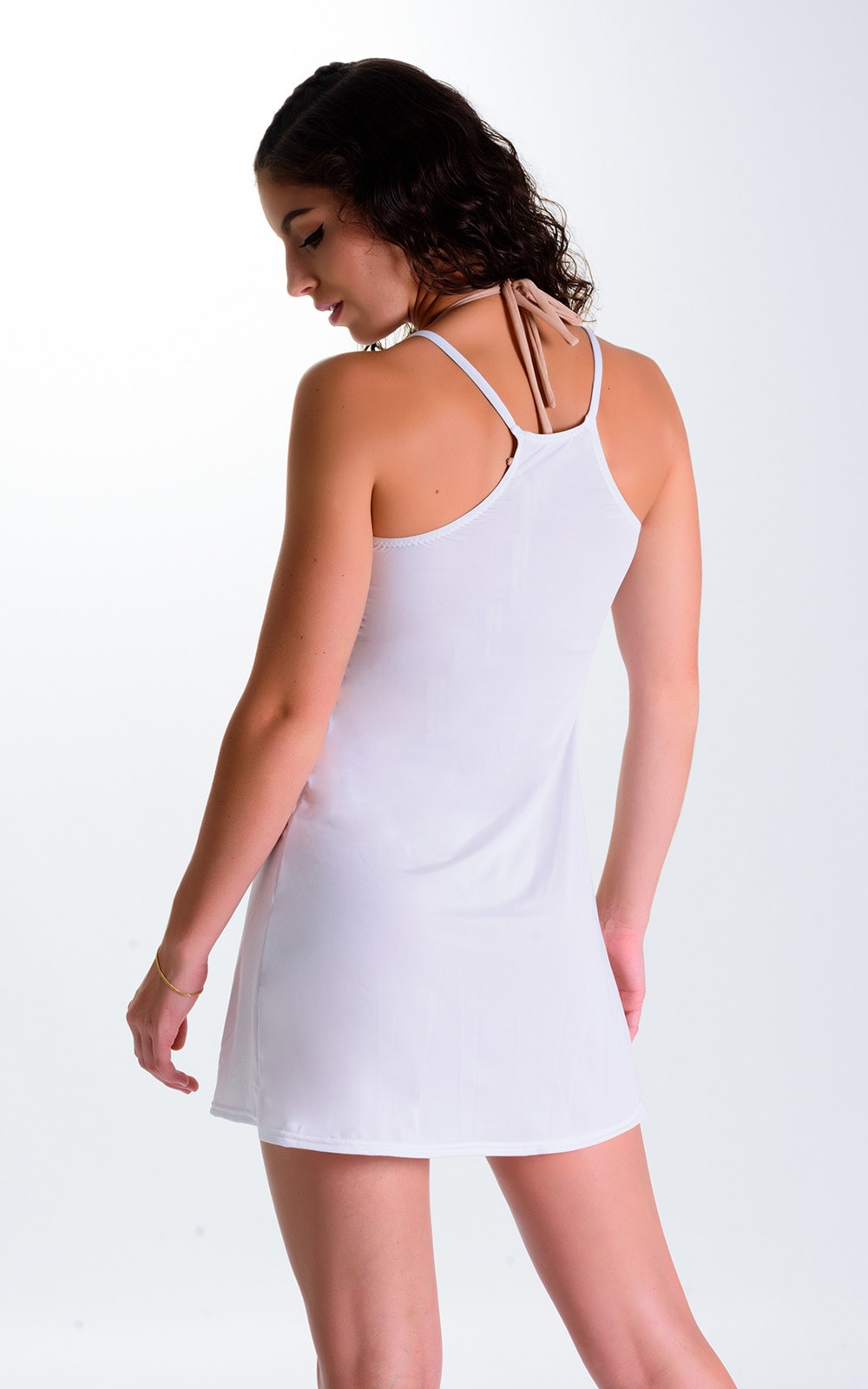 Cover Up Mini Dress in Super ThinSKINZ White, Rear View