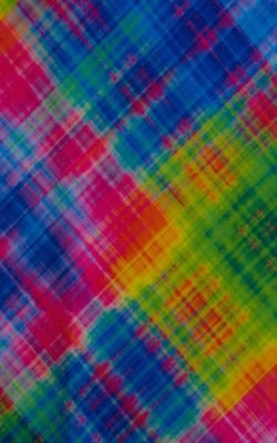 red blue green yellow diagonal plaid print light weight slinky and silky stretch swimwear fabric