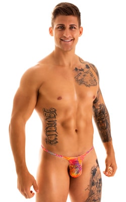 mens best seller sexy micro bikini swimsuit in swimwear fabric Tan Through Jungle Palms Orange