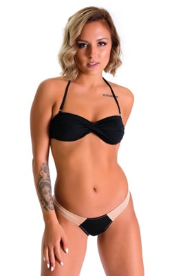 Color Blocked T Back Thong Bikini in Super ThinSKINZ Black and Nude 1