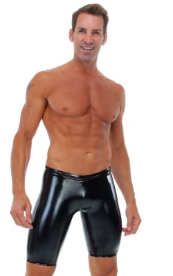 Competition Swim-Dive Jammers in Gloss Black Vinyl, Front View