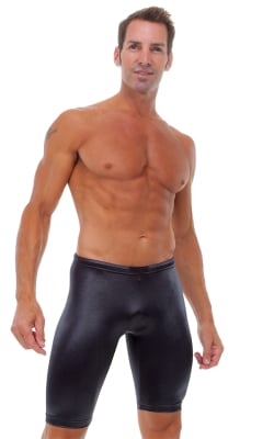 Competition Swim-Dive Jammers in Wet Look Black, Front View
